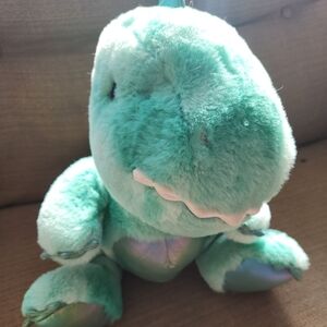 FAO Schwarz Turquoise Stuffie Dinosaur with Iridescent Details Lights Up